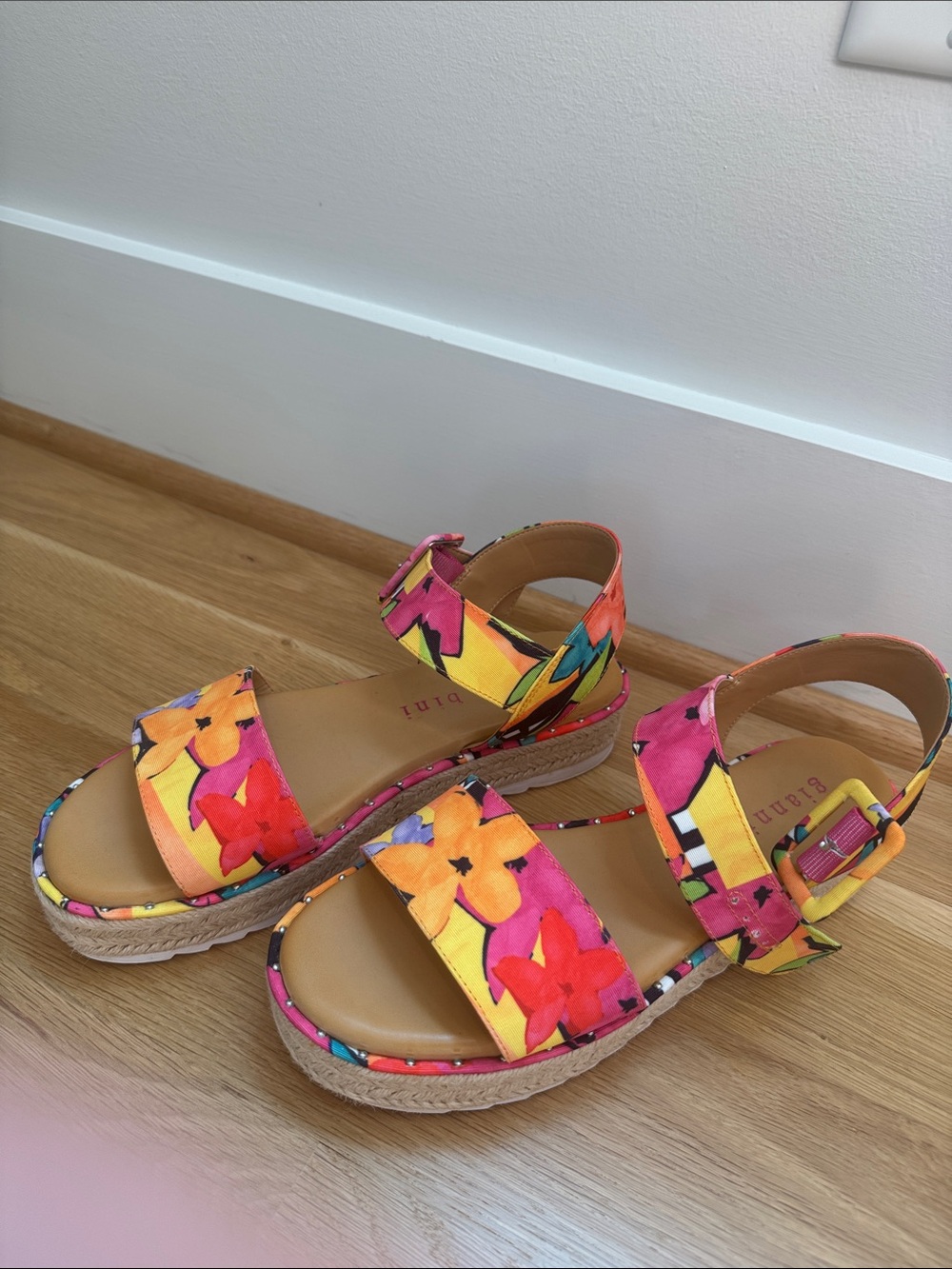 Gianni Bini Floral Platform Sandals - Pink Yellow Multi